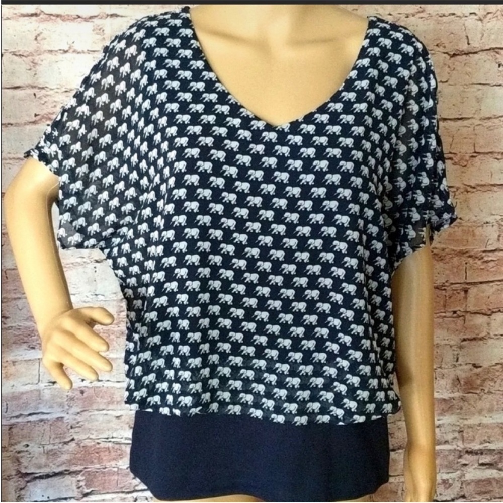 Cabi Navy Elephant Print Women's Top
